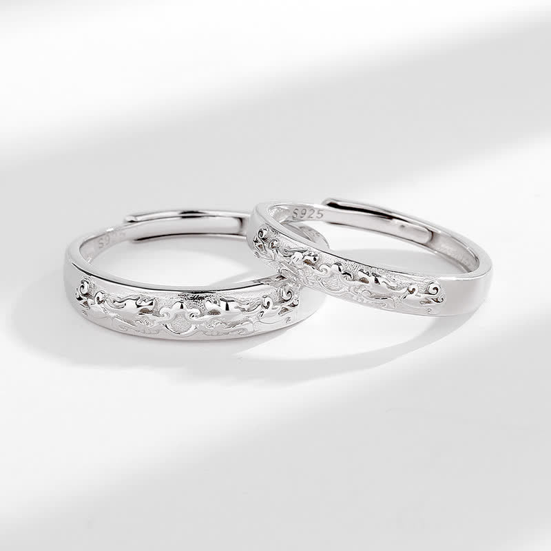 Hand-Finished 925 Sterling Silver Pixiu Adjustable Couple Ring