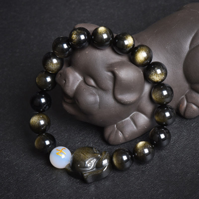 Natural Rainbow Obsidian Gold Sheen Obsidian Silver Sheen Obsidian Fox Healing Bracelet
