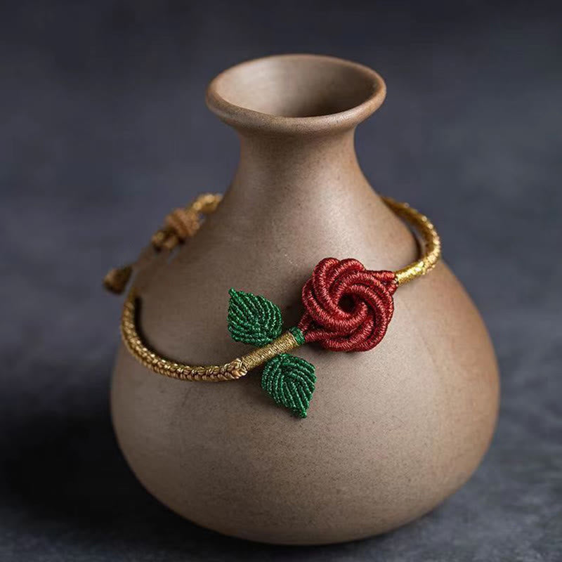 Rose Flower Rope Eight Thread Peace Knot Luck Handmade Bracelet
