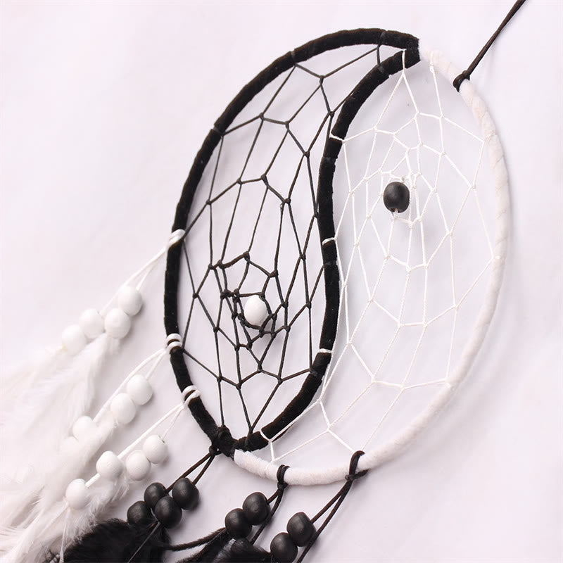 Yin Yang Dream Catcher Circular Net with Feathers Balance Decoration