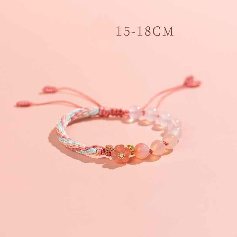 Natural Gradient Agate Reincarnation Knot Peach Blossom Wealth Luck Handmade String Bracelet
