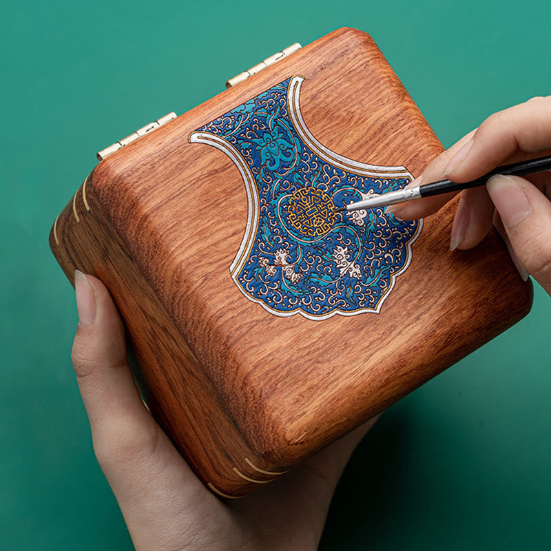 Antique Hand-Carved Rosewood Jewelry Storage Box with Floral Leaf Detail