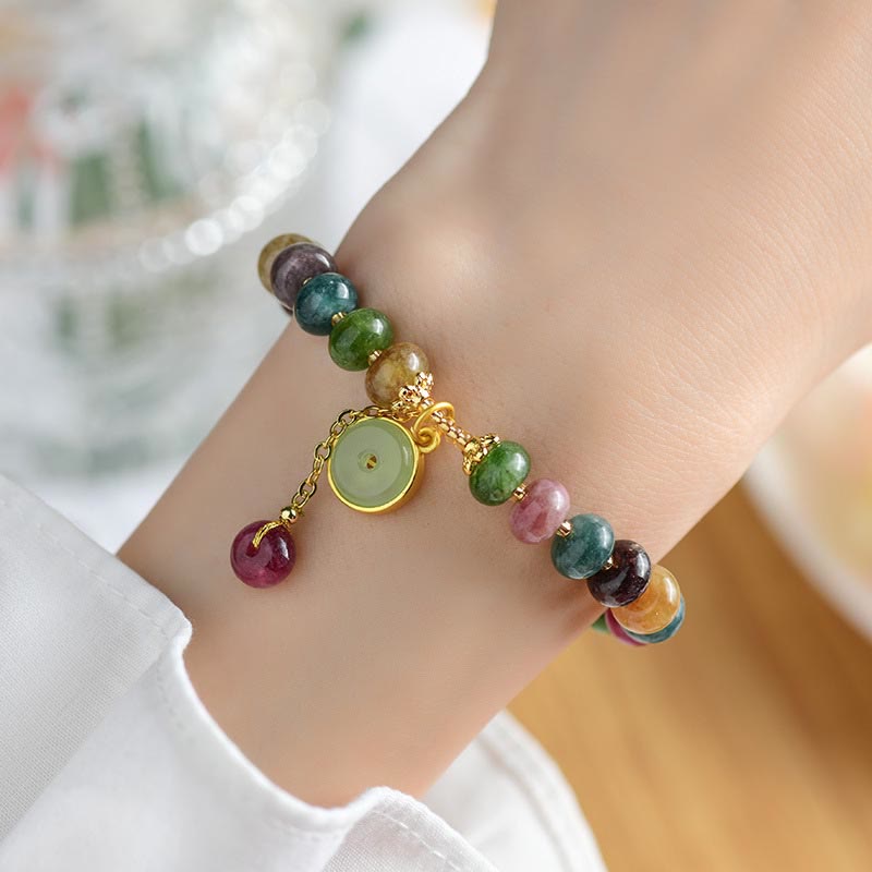 Colorful Tourmaline Cute Flower Rabbit Charm Love Bracelet