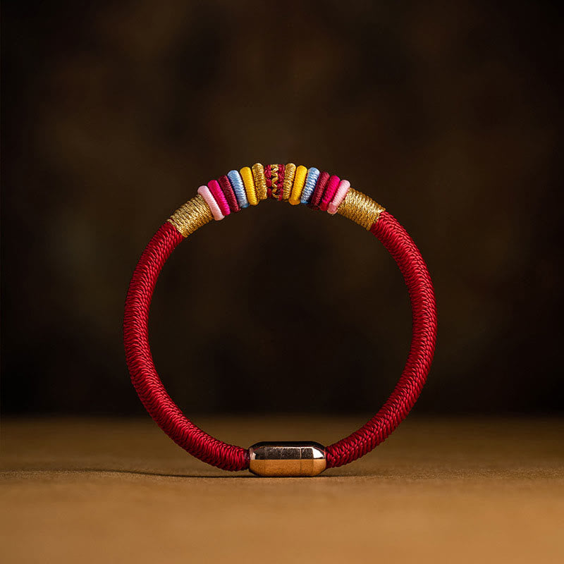 Hand-Braided Tibetan Vajra Knot Red String Bracelet with Magnetic Buckle