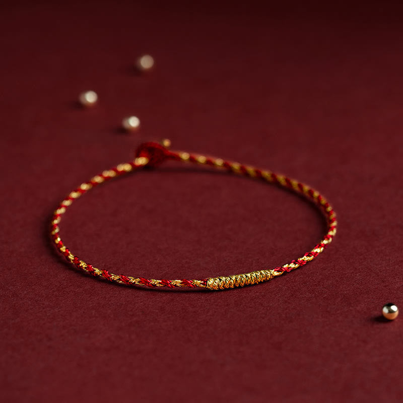 Handmade 14K Gold Plated Red String Vajra Knot Braided Rope Bracelet