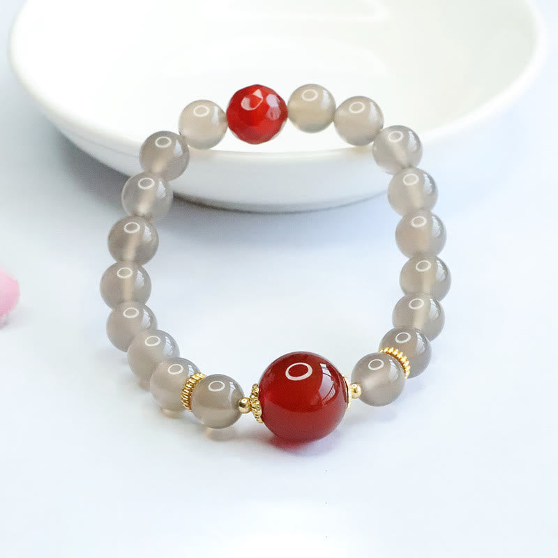 Natural Gray Chalcedony Red Agate Harmony Bracelet