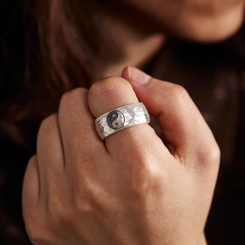 Handmade 999 Sterling Silver Yin Yang Bagua Adjustable Ring