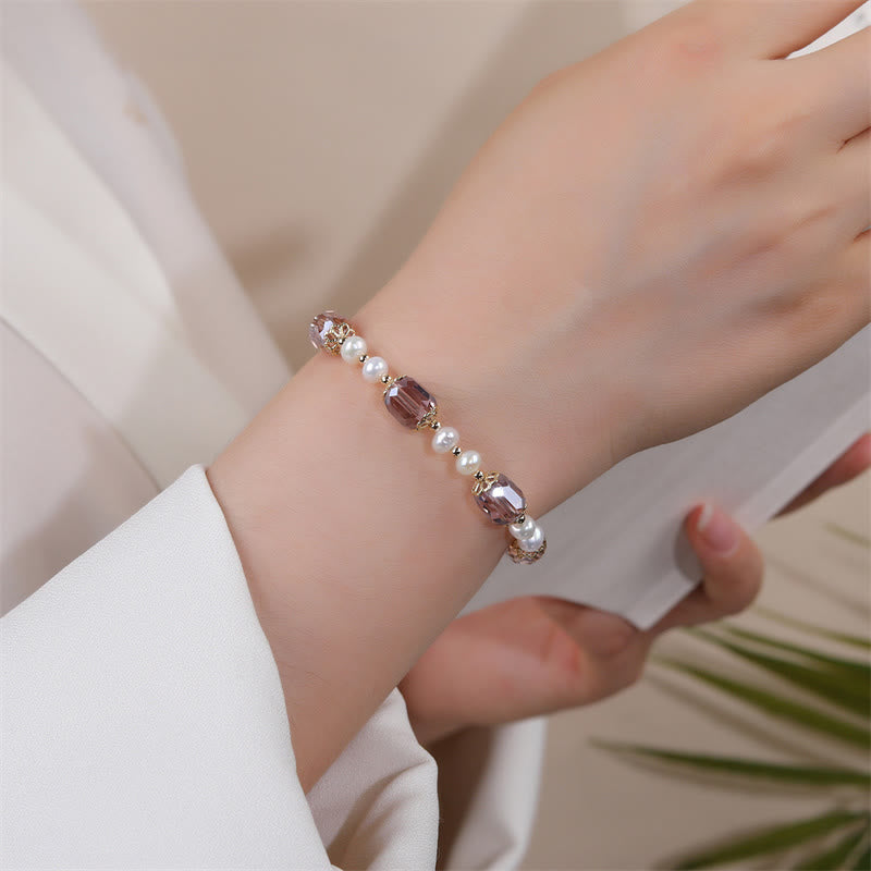 Natural Amethyst and Pearl Copper Chain Healing Bracelet