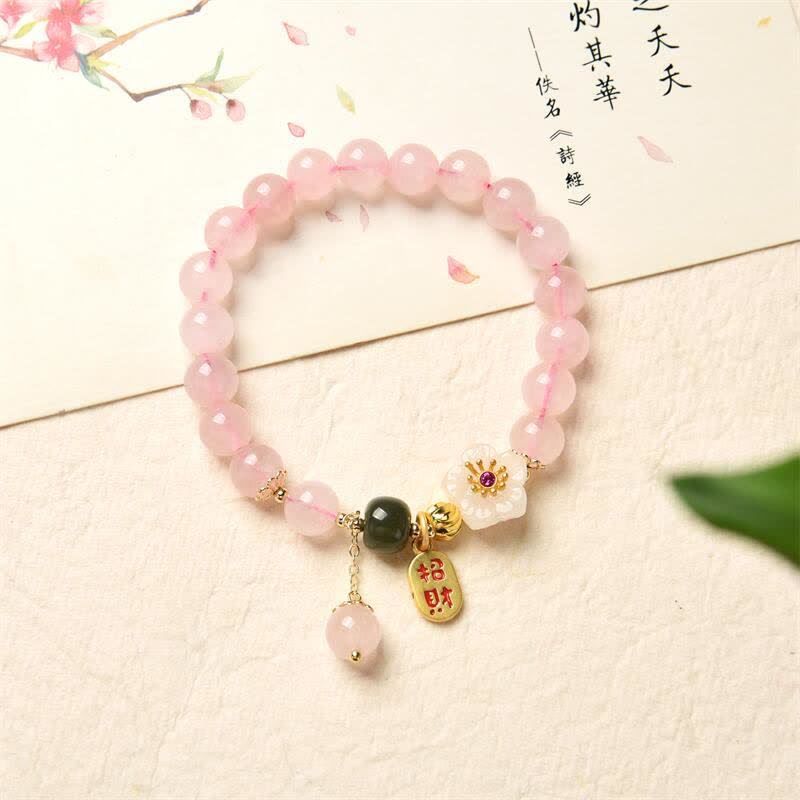 Natural Pink Crystal Jade Flower Warm Love Bracelet