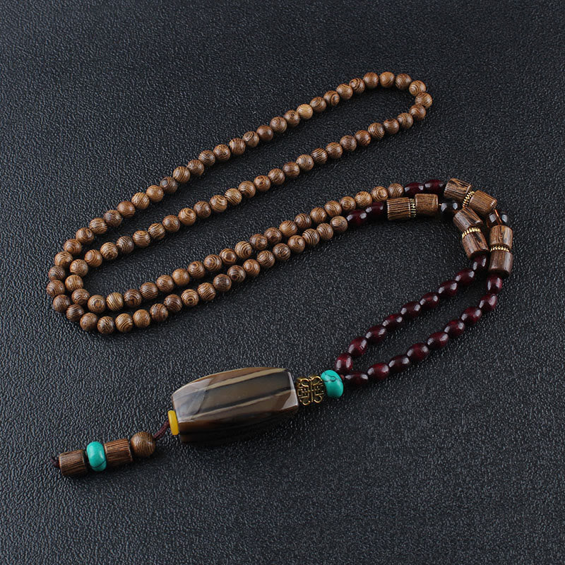 Tibetan Wenge Wood Bodhi Seed Agate Balance Peace Necklace Pendant (Extra 40% Off | USE CODE: FS40)