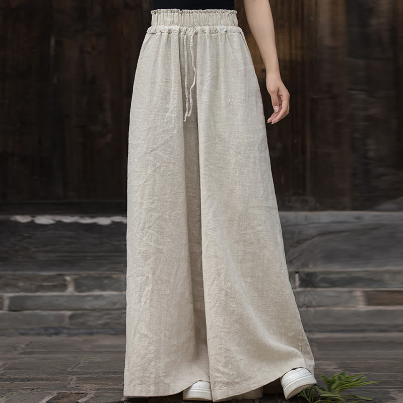 Ramie Linen Tie-Dye Frog-Button Meditation Midi Dress & Wide-Leg Pants Set