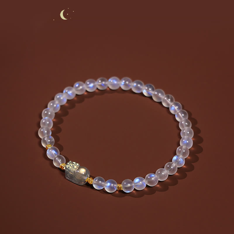 925 Sterling Silver Plated Gold Natural Moonstone PiXiu Healing Bracelet