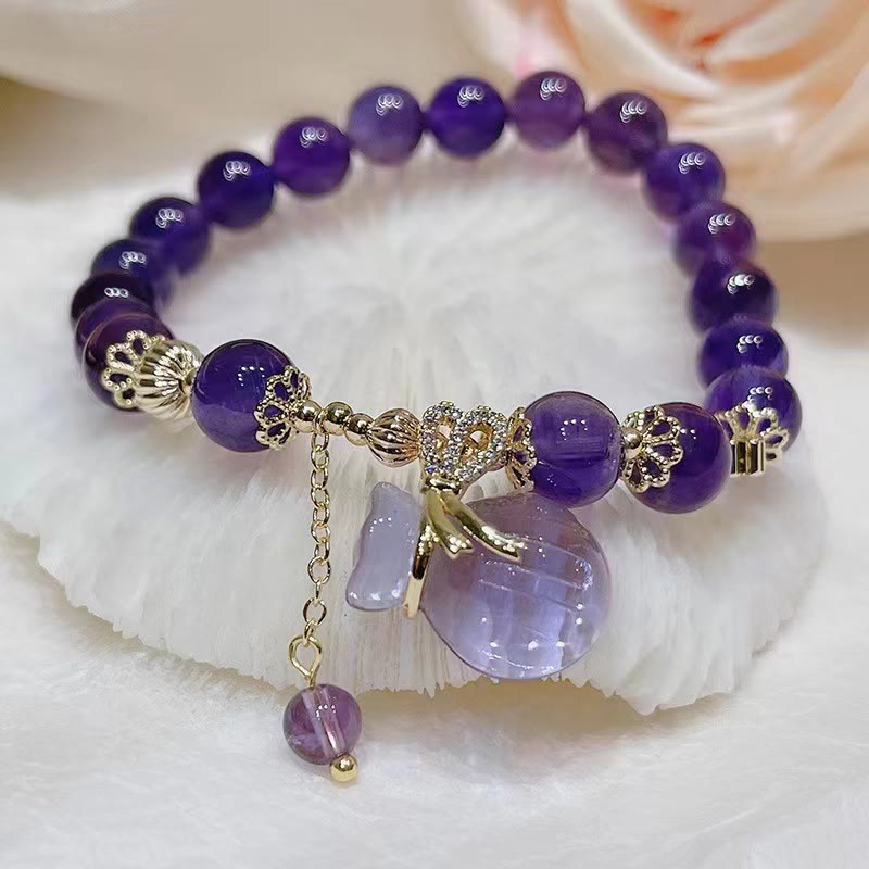 Natural Amethyst Crystal Money Bag Charm Positive Bracelet