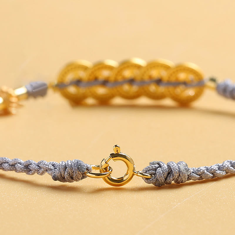 Handcrafted Blue Braided Rope Bracelet with Pearl, Copper Coin & Tree of Life