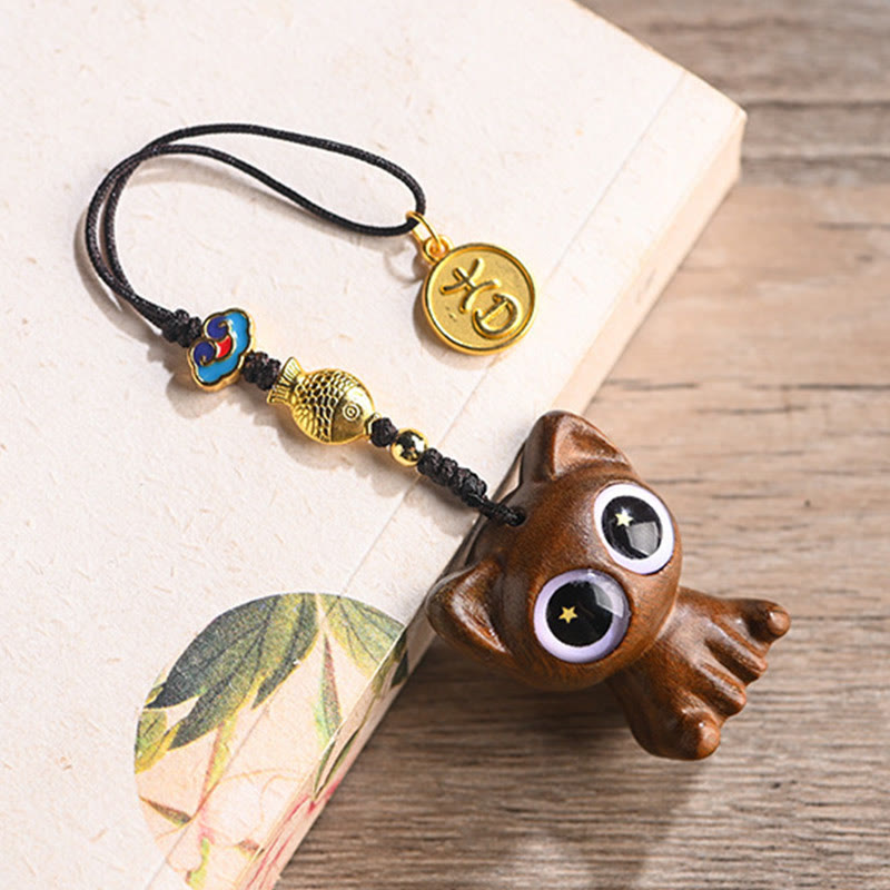 Green Sandalwood Lucky Cat Koi Fish Cure Key Chain Phone Hanging Decoration