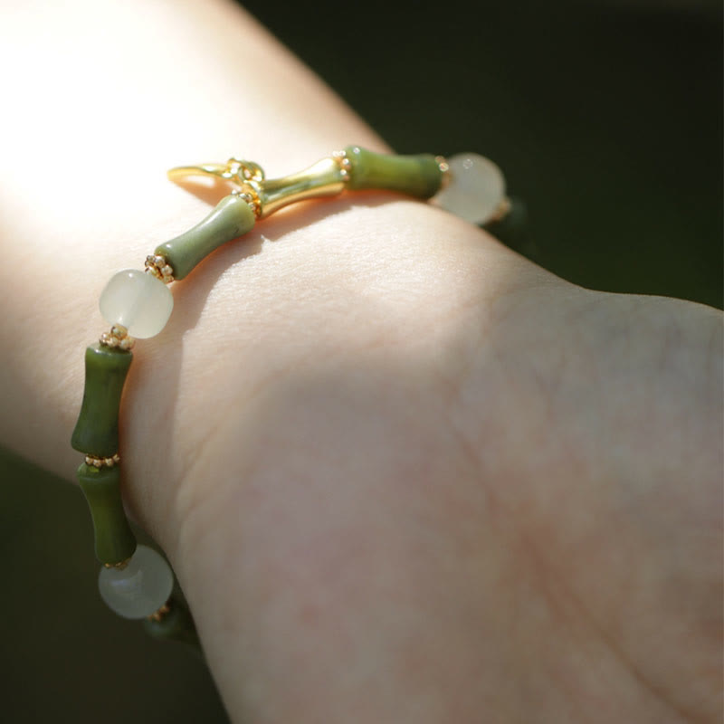 Green Bamboo Jade Lily of the Valley Wealth Bracelet