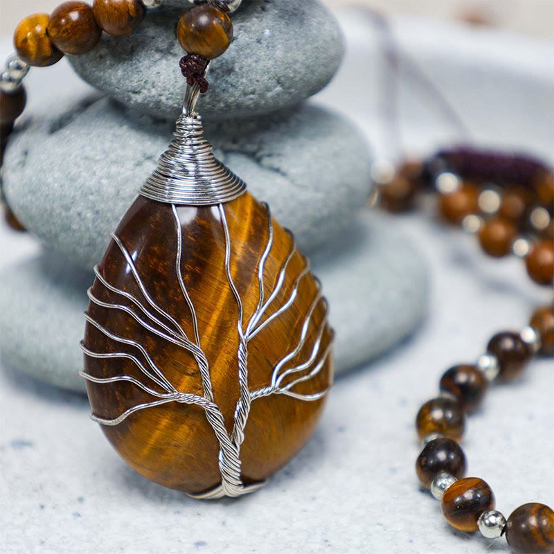Natural Tiger Eye Strength Beaded Pendant Necklace