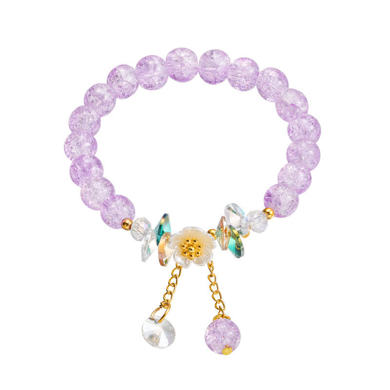 Simple Design Flower Charm Glass Bead Bracelet