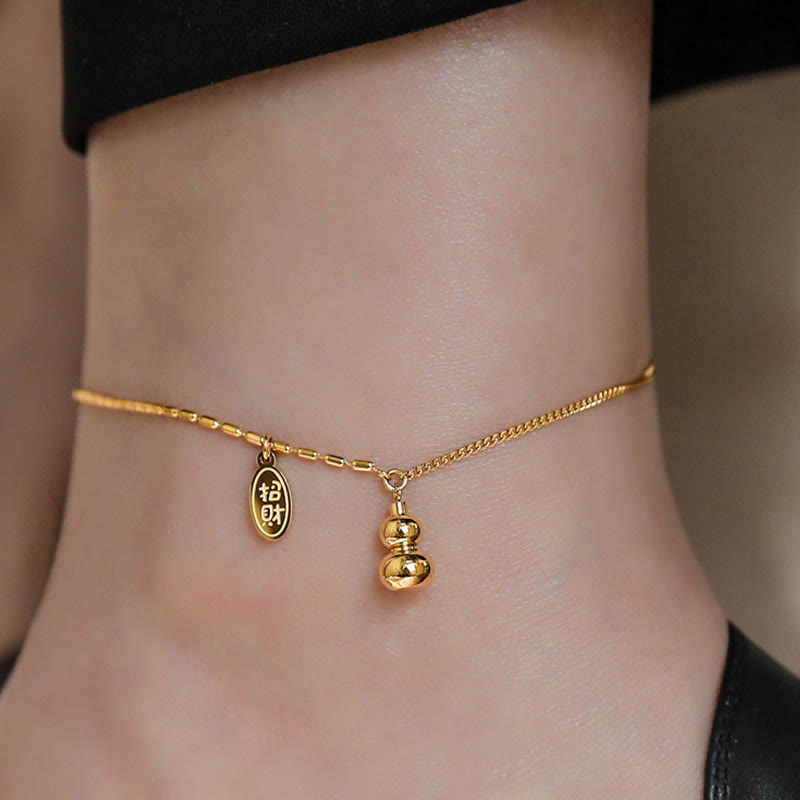 18k Gold Plated Copper Lucky Gourd Design Wealth Buckle Anklet