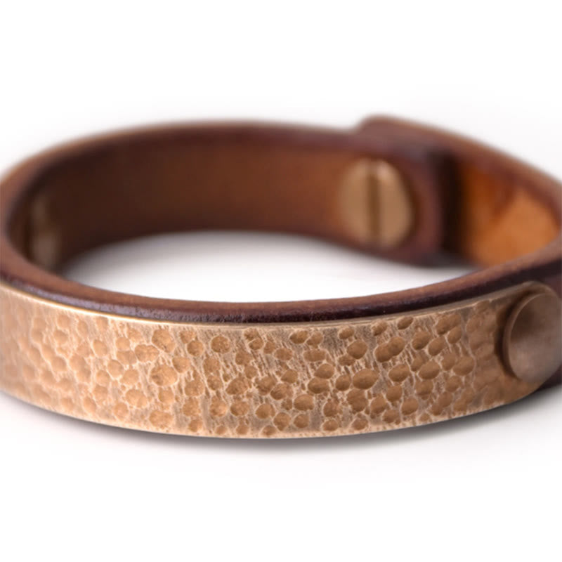 Vintage Handmade Texture Copper Brass Leather Wealth Bracelet Bangle