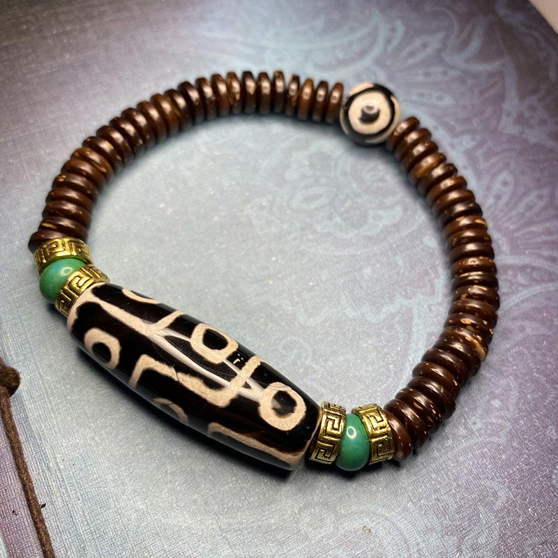 Handmade Tibetan Nine-Eye Dzi Agate Bead Braided Cord Bracelet