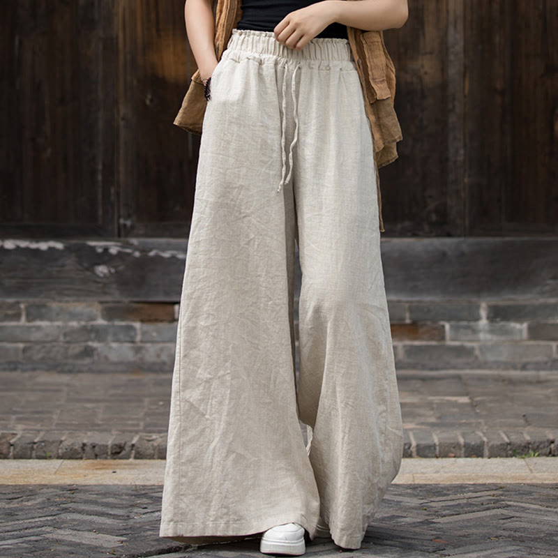 Handmade Tie Dye Ramie Linen Midi Dress Wide Leg Pants With Pockets