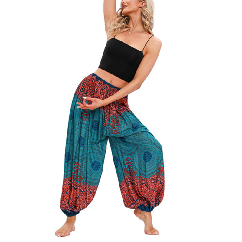Breathable Smocked Floral Print Mindful Movement Harem Pants