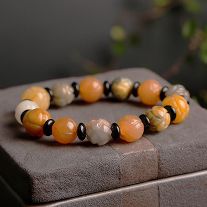 Golden Silk Jade Lotus Beaded Bracelet for Mindfulness