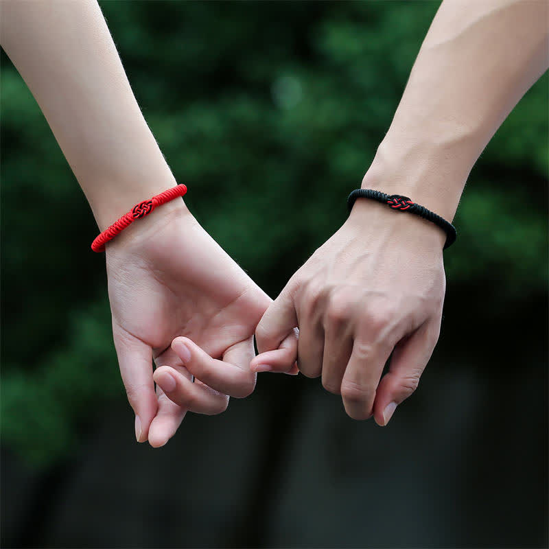 Handmade Tibetan Endless Knot Red String Bracelet Set for Couples, 2Pcs