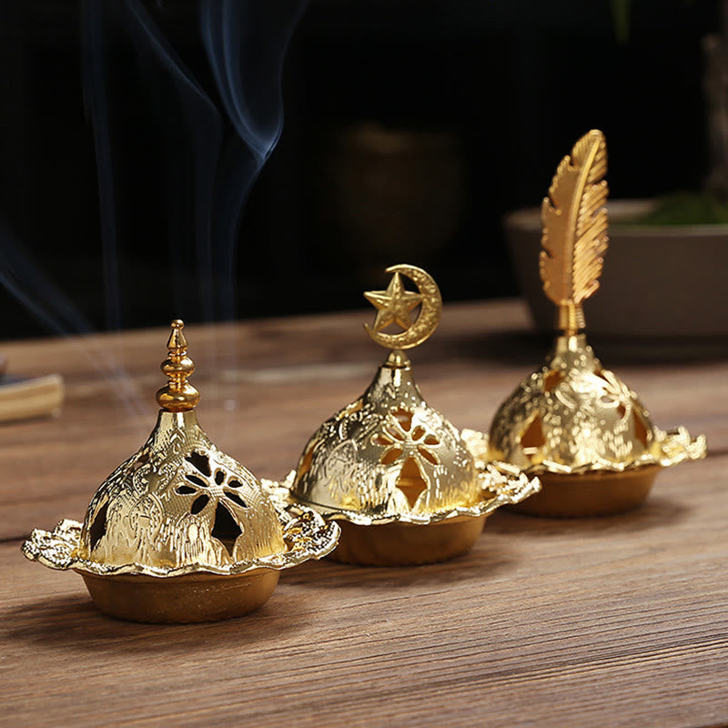 Gold Wu Lou Gourd Alloy Metal Incense Burner for Meditation & Sacred Spaces