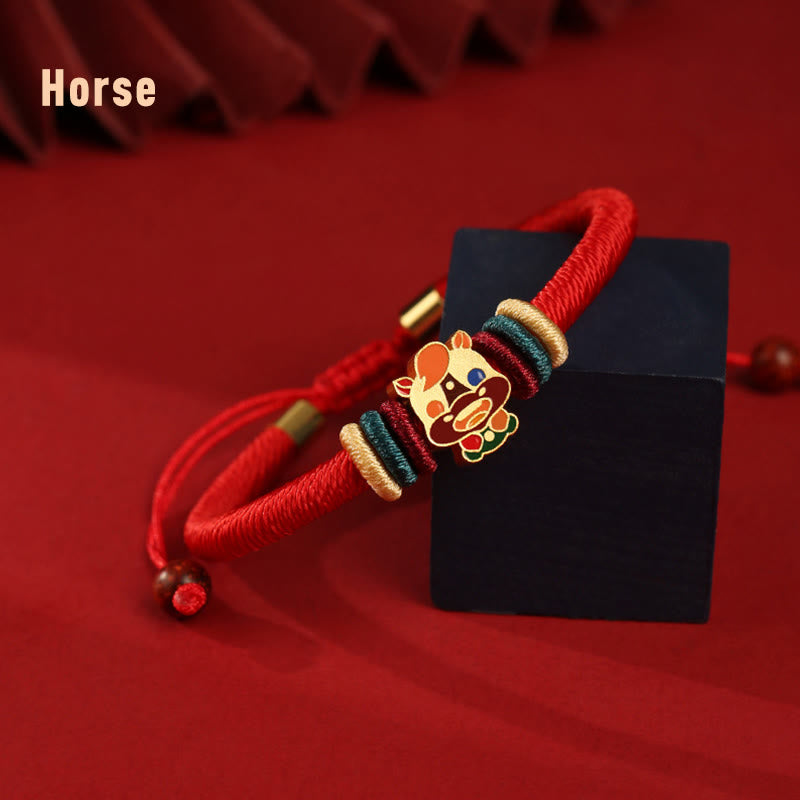 Handmade 925 Sterling Silver Year of the Dragon Cute Chinese Zodiac Luck Braided Red Bracelet