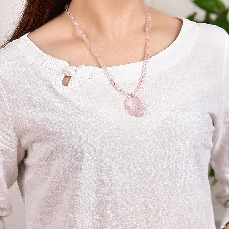 Natural Pink Crystal Nine Tailed Fox Love Necklace Pendant (Extra 30% Off | USE CODE: FS30)