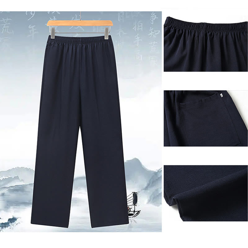 Fu Character Chinese Knotting Embroidery Tang Suit Traditional Short Sleeve Top Pants Clothing Men's Set