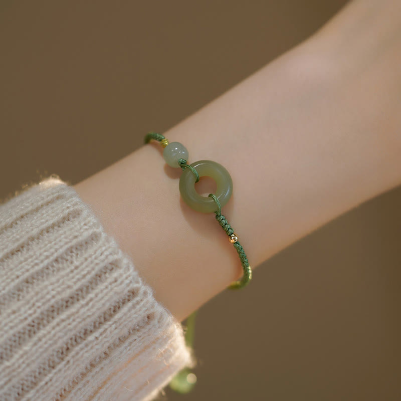 Lotus Jade Peace Buckle Bead Luck Happiness Charm String Bracelet