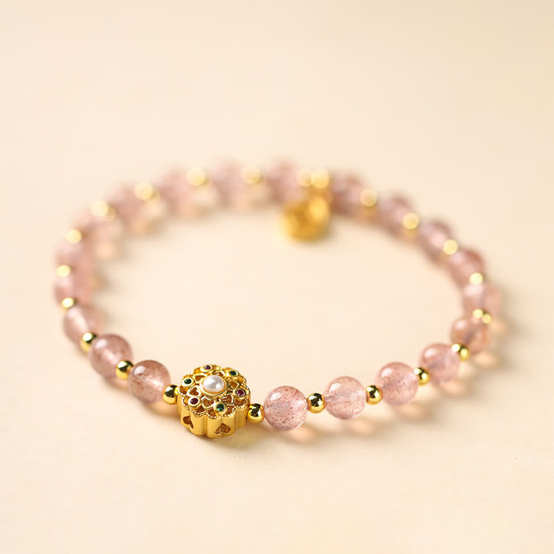 14K Gold Plated Fu Character Natural Crystal Energy Anchor Bracelet