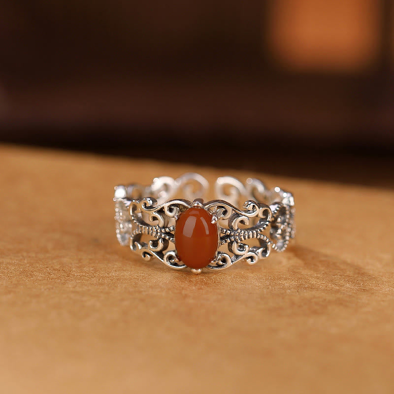 925 Sterling Silver Vintage Red Agate Self-acceptance Calm Ring