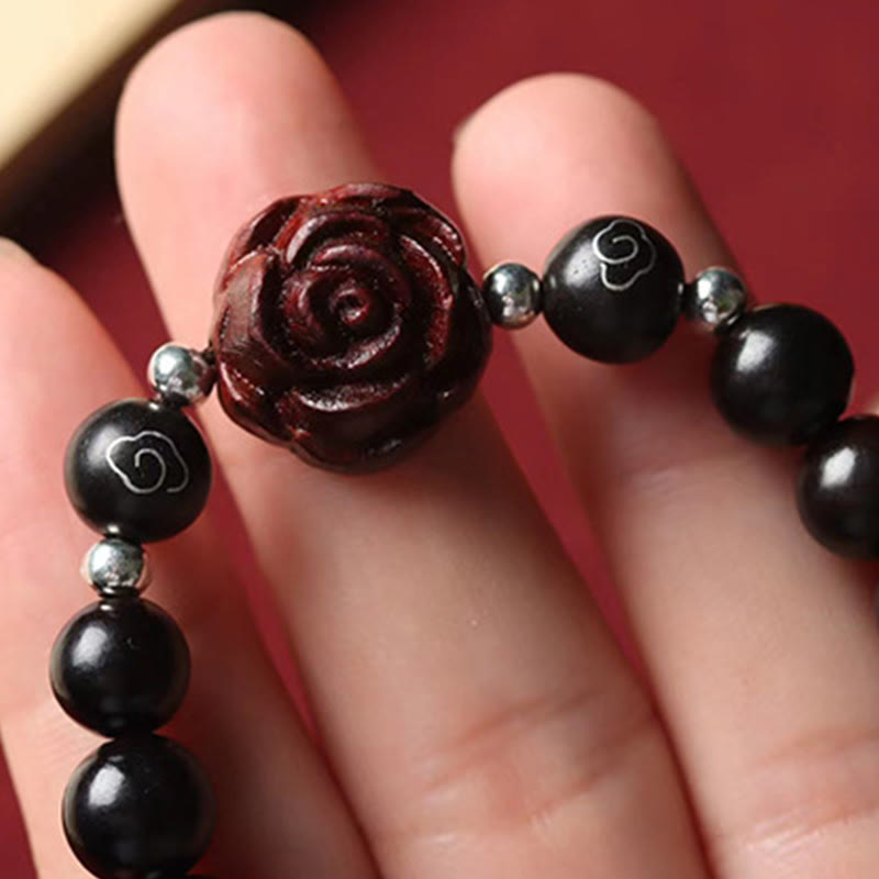 Handmade 8mm Small Leaf Red Sandalwood Beaded Unisex Bracelet