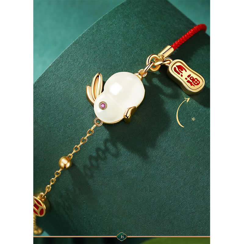 Year of the Rabbit White Jade Happiness Red String Chain Bracelet