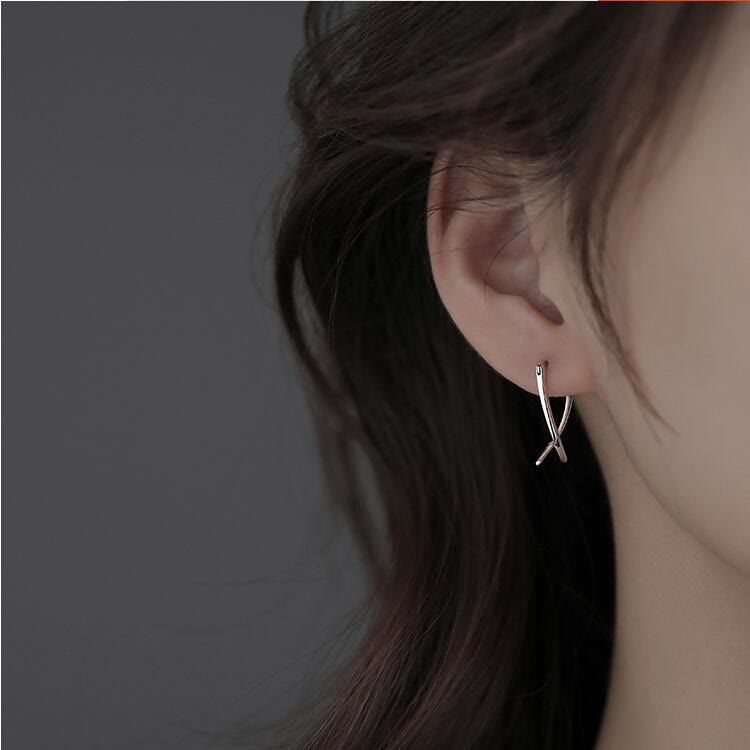 Geometric Cross Copper Hoop Earrings in Gold and Silver Finish