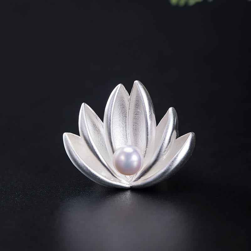 925 Sterling Silver Lotus Flower Pearl New Beginning Brooch
