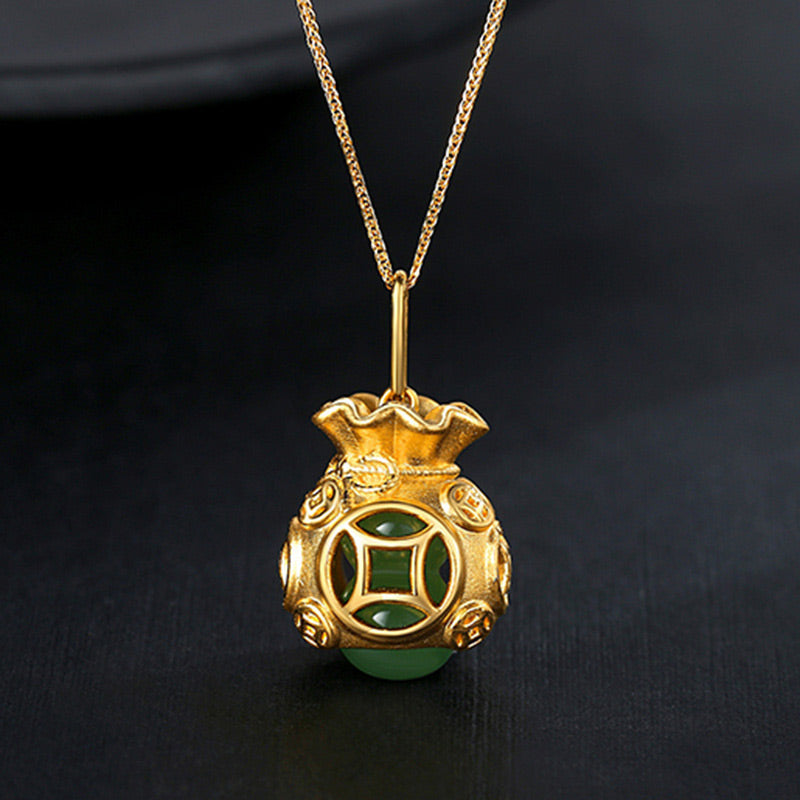 Auspicious Feng Shui Money Bag Jade Pendant Necklace
