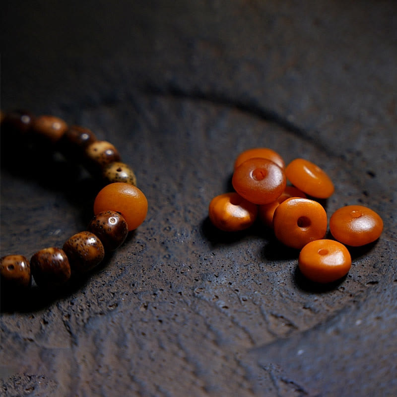 Tibetan Bodhi Seed Amber Dzi Bead Agate Zakiram Goddess of Wealth Beads Triple Wrap Bracelet