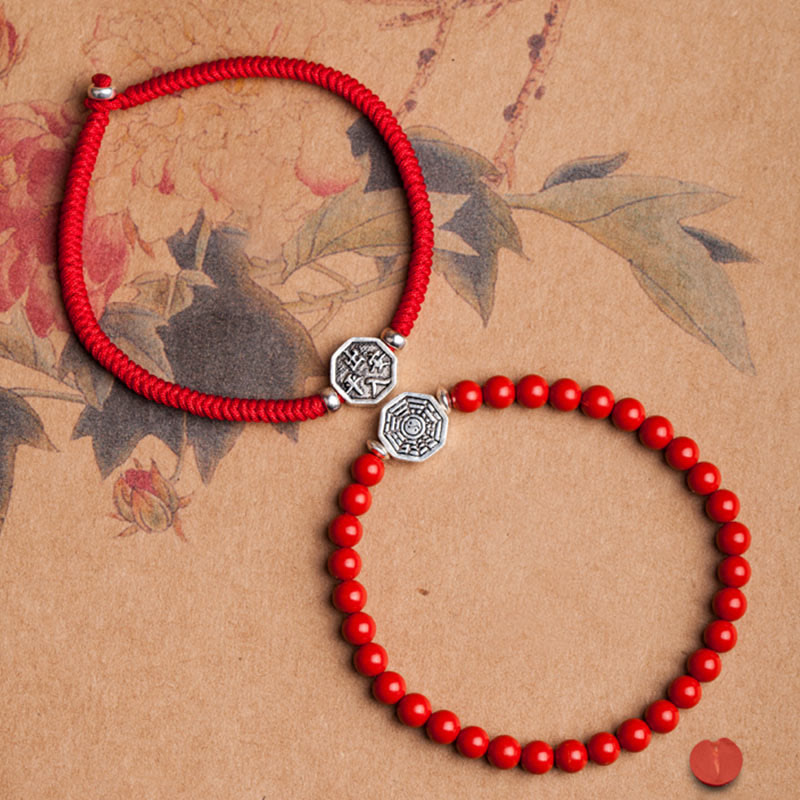 925 Sterling Silver Yin Yang Bagua Cinnabar Red String Focus Bracelet