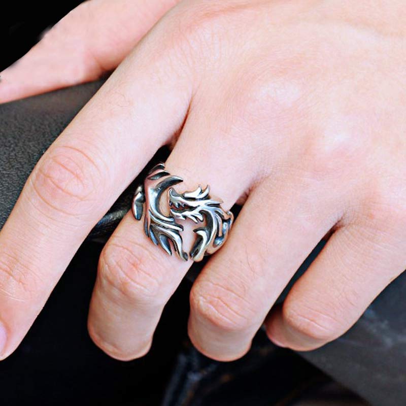 Intricate Dragon Pattern Adjustable Alloy Statement Ring for Men and Women