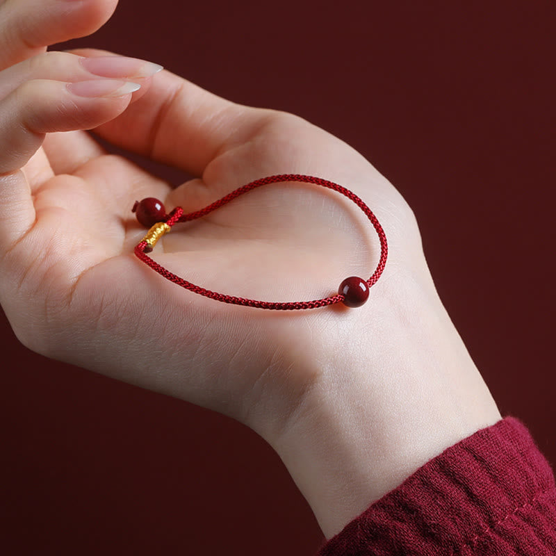 Natural Cinnabar or Red Agate Hand-Woven Red String Bracelet