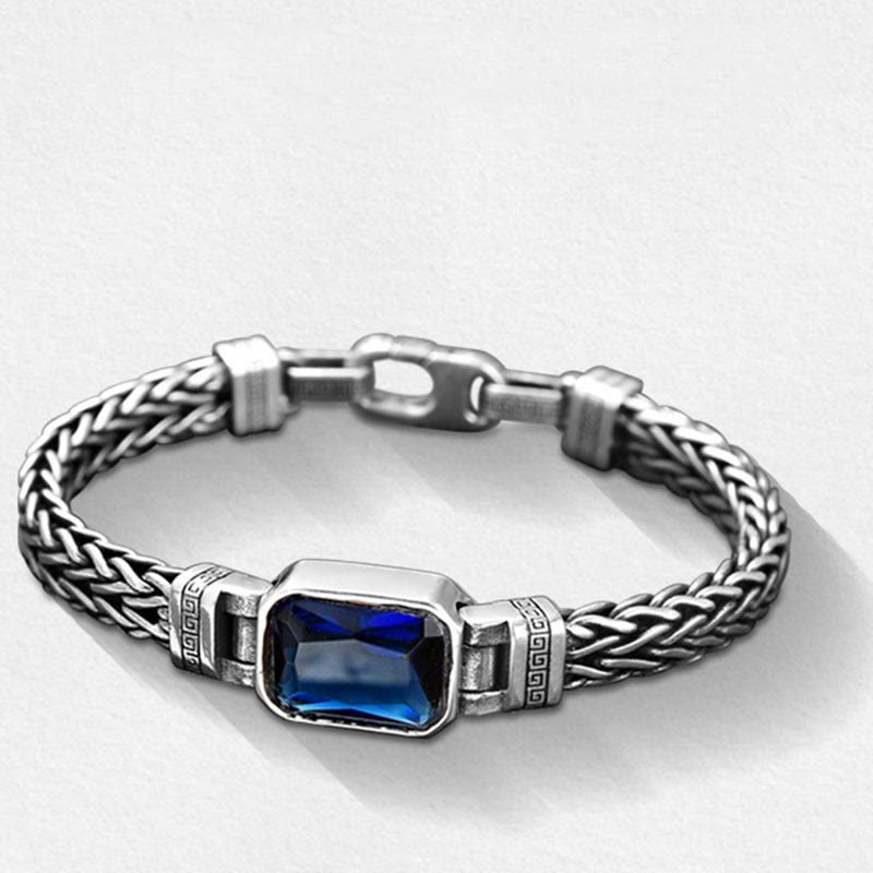 Retro Blue Acrylic Dragon Keel Braided Design Healing Wealth Buckle Bracelet