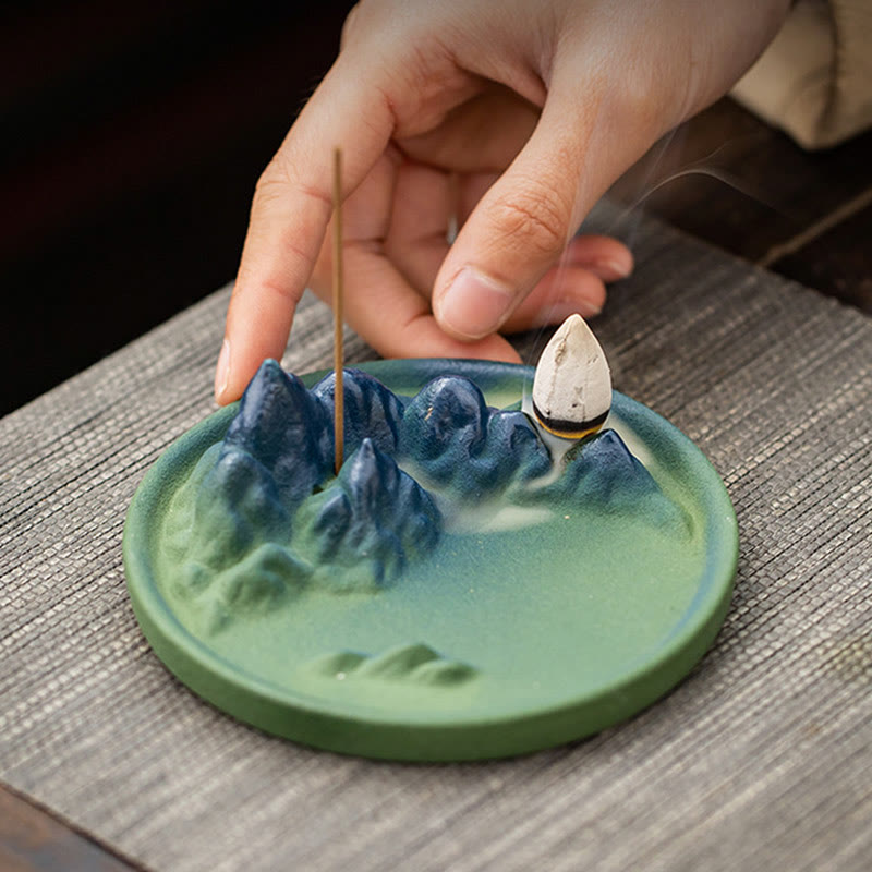 Sculpted Ceramic Backflow Mountain Incense Burner