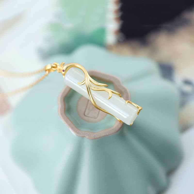 Jade Dragon Phoenix Copper Protection Necklace Pendant