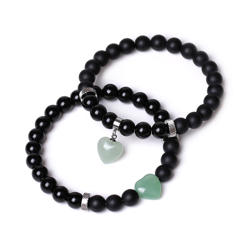 2Pcs Black Onyx Crystal Stone Love Heart Protection Support Couple Bracelet