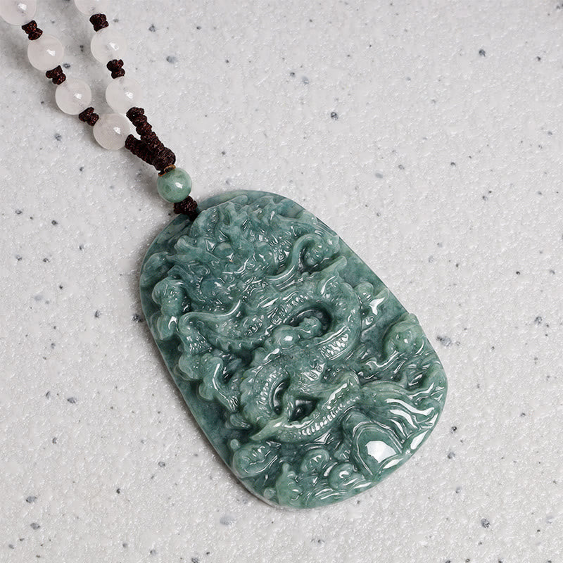 Chinese Zodiac Dragon Jade Prosperity Necklace Bead String Pendant